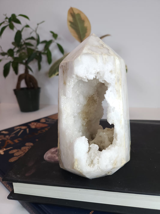 White agate geode tower